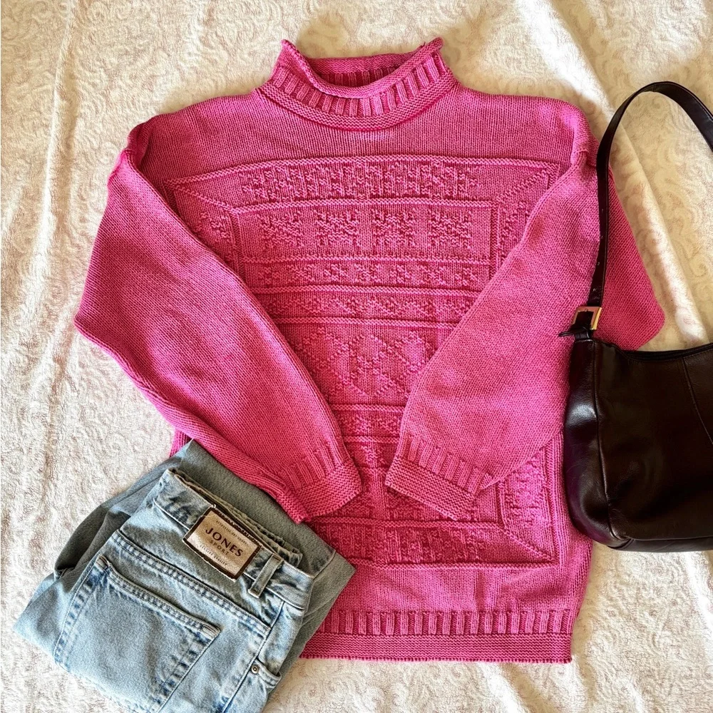 Pink Vintage Turtleneck Knit Sweater - Picture 1 of 6